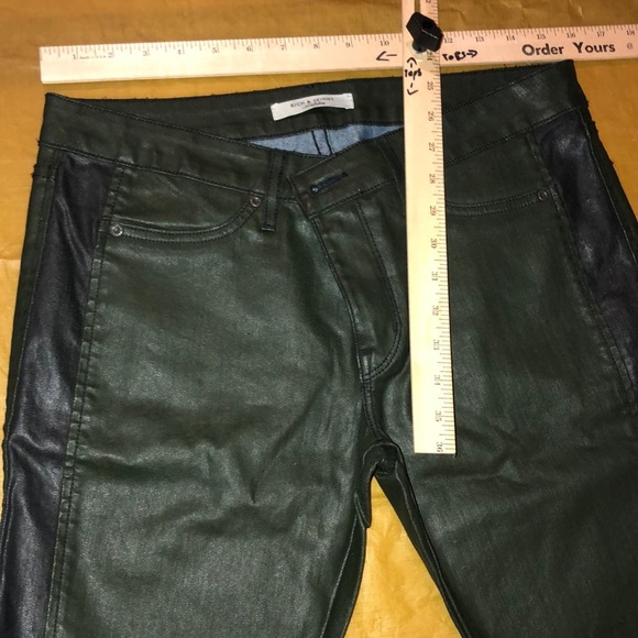 Rich & Skinny Size 30 dark green coated jeans skinny leg with black tux stripe - Picture 4 of 16